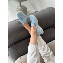 Ніжно-блакитні замшеві лофери на низькому ходу Арт. 156-6